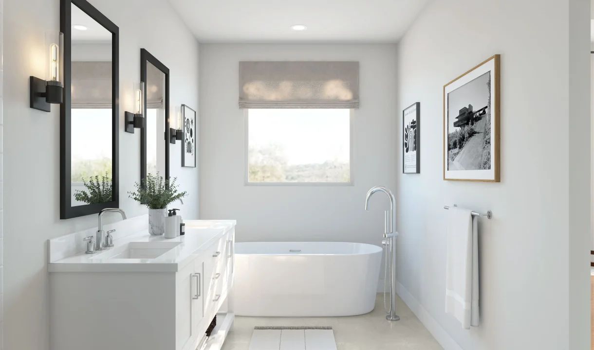 Freestanding vanity and tub in primary bath