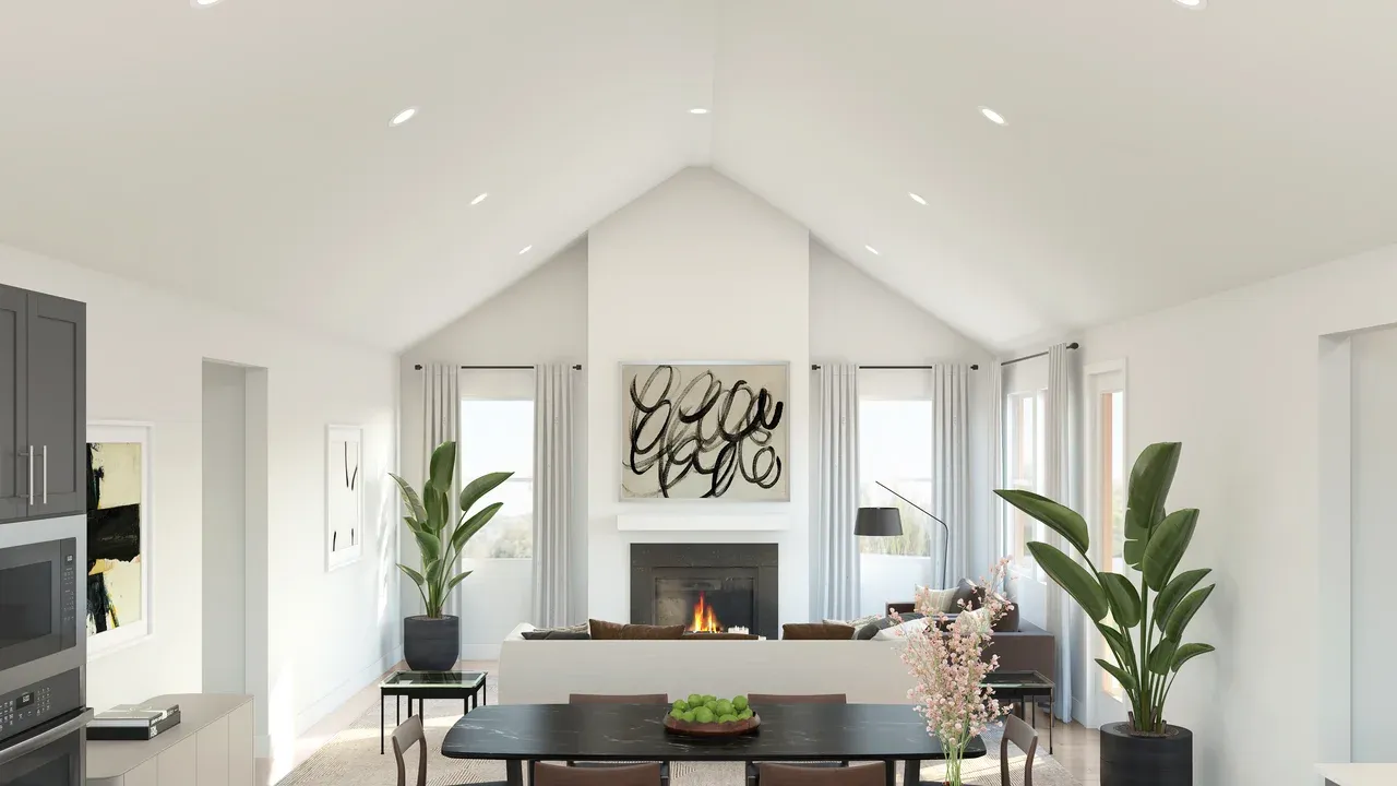 Great room with vaulted ceiling
