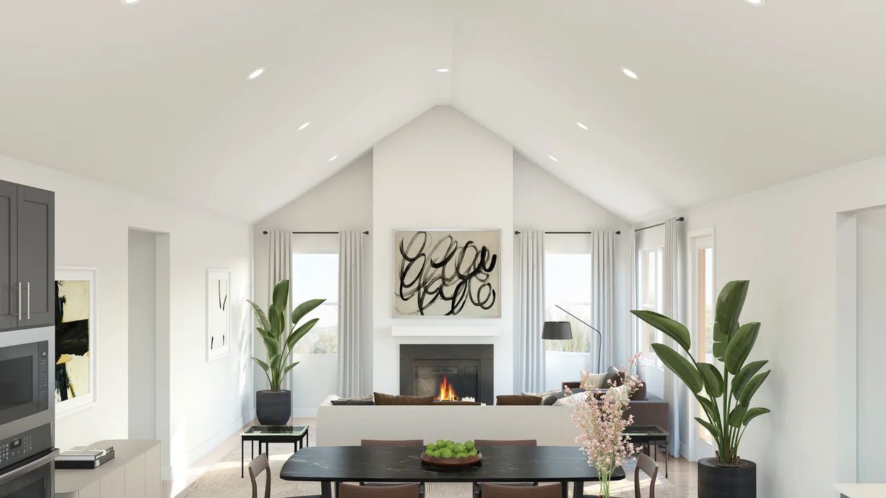 Great room with vaulted ceiling