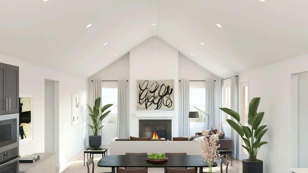 Great room with vaulted ceiling