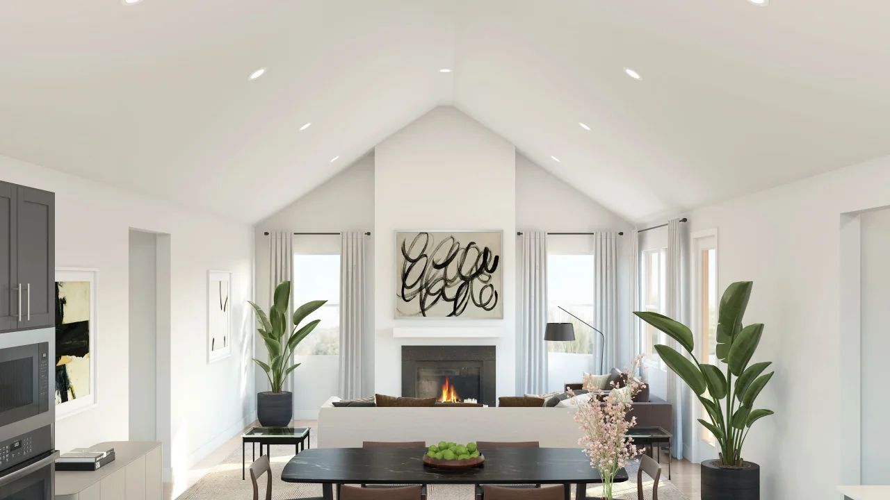 Great room with vaulted ceiling