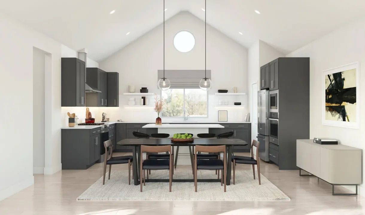 Dining area with vaulted ceiling