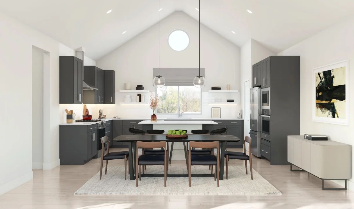 Dining area with vaulted ceiling