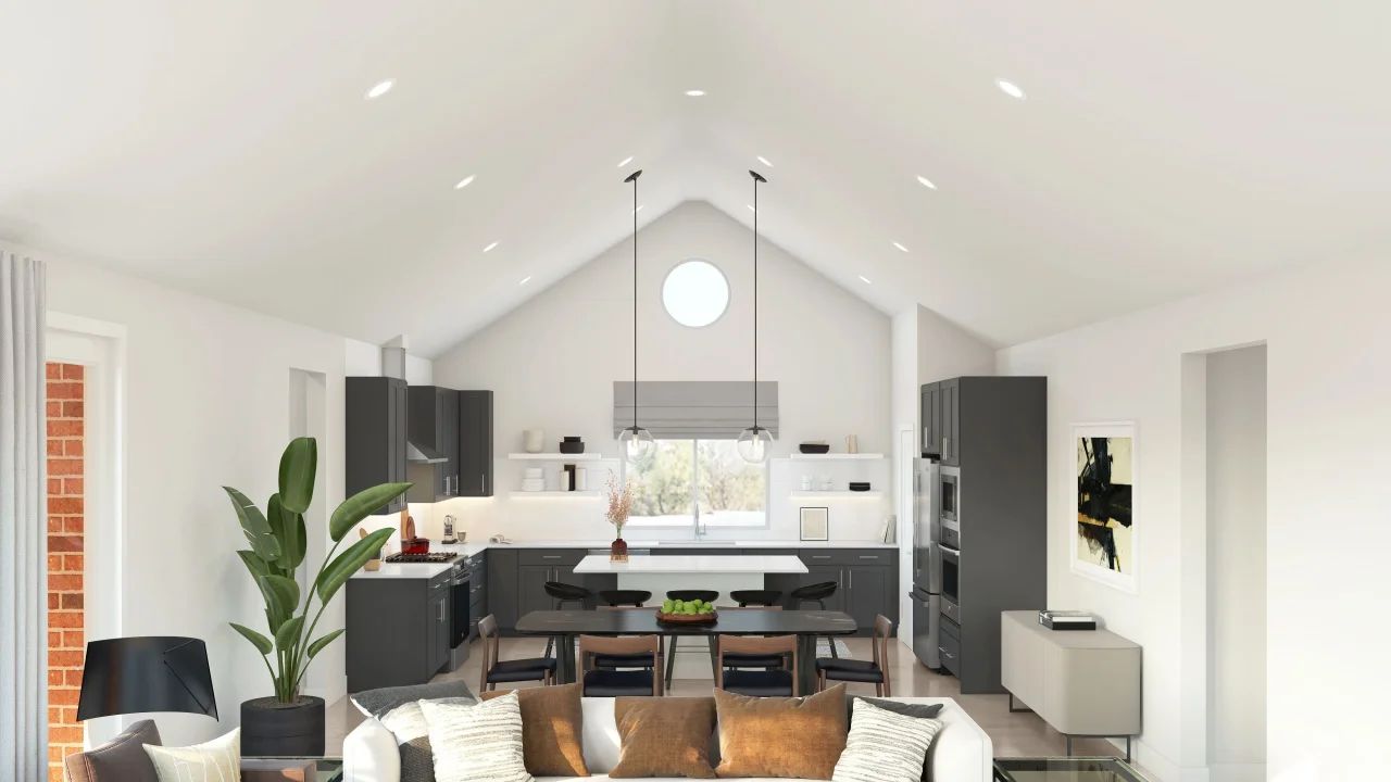 First floor living with vaulted ceilings
