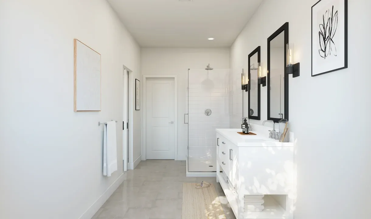 Primary bath with glass shower enclosure