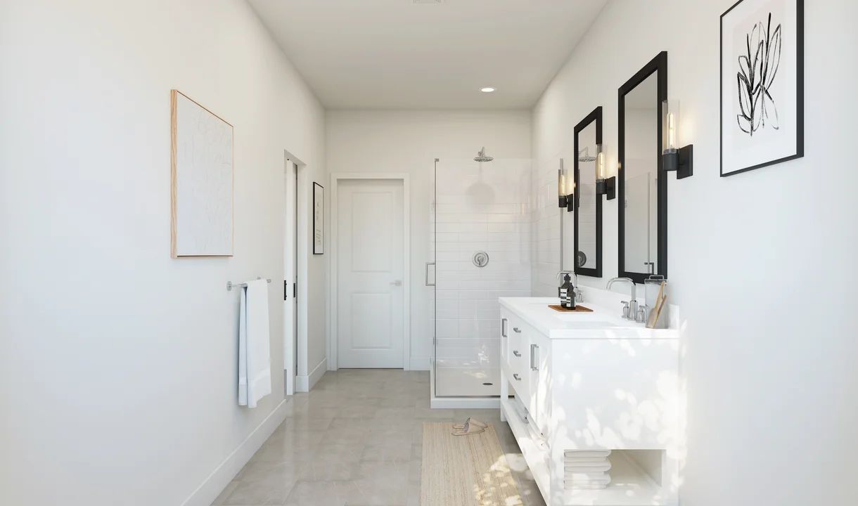 Primary bath with glass shower enclosure