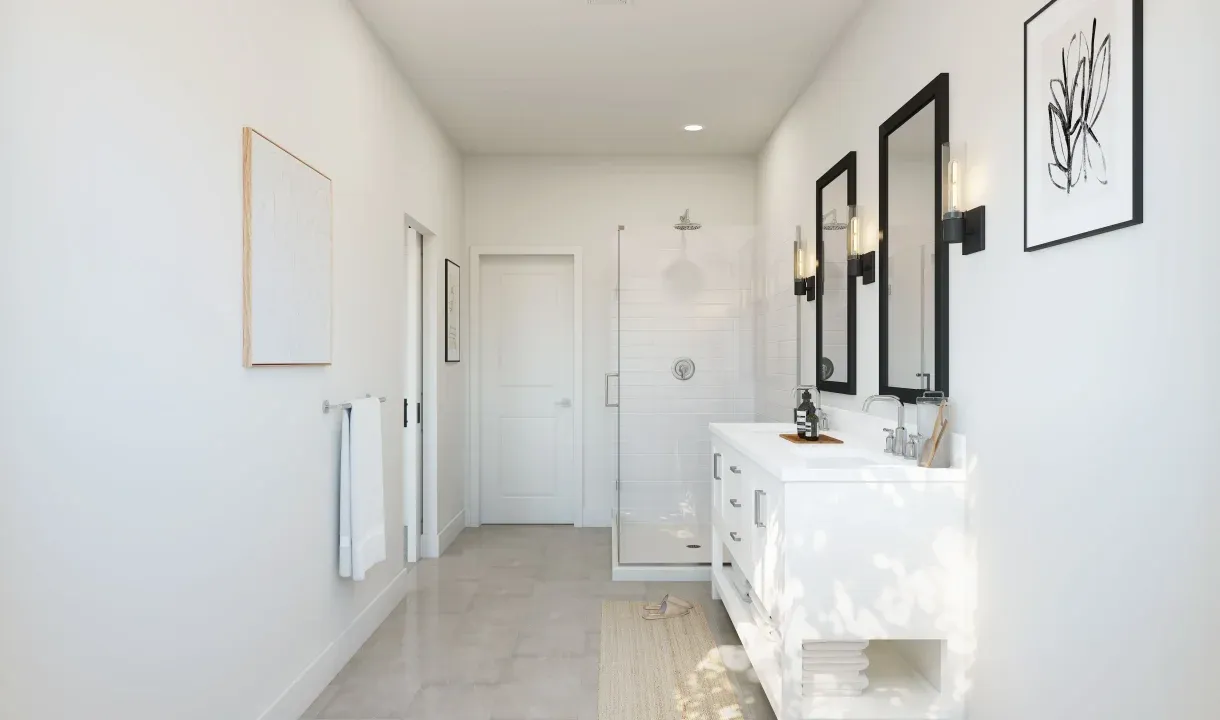 Primary bath with glass shower enclosure