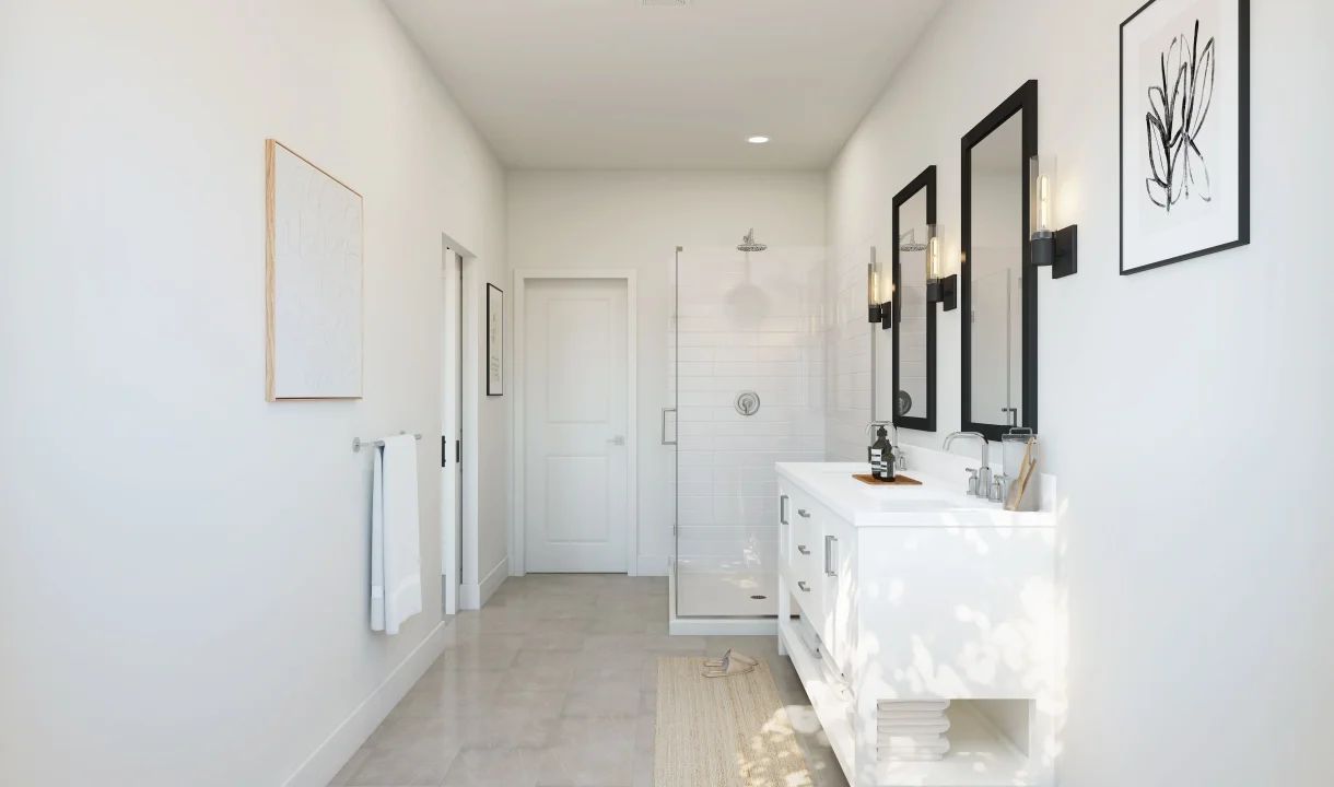 Primary bath with glass shower enclosure