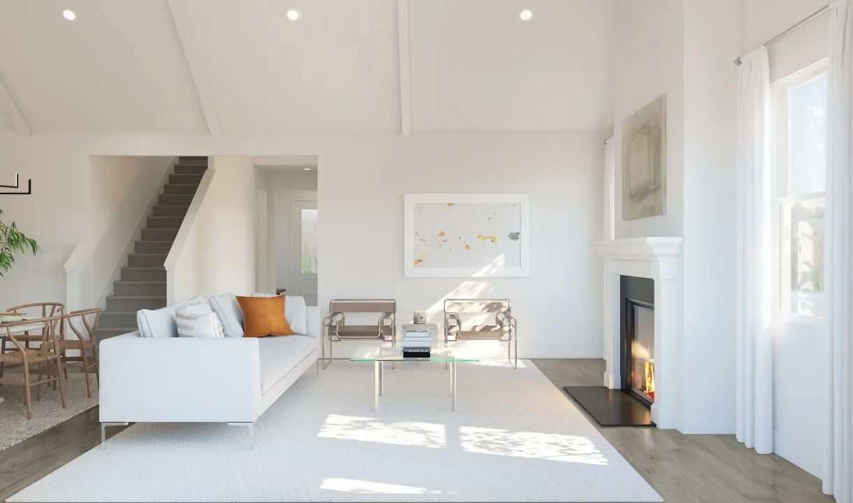 Great room with fireplace and vaulted ceiling