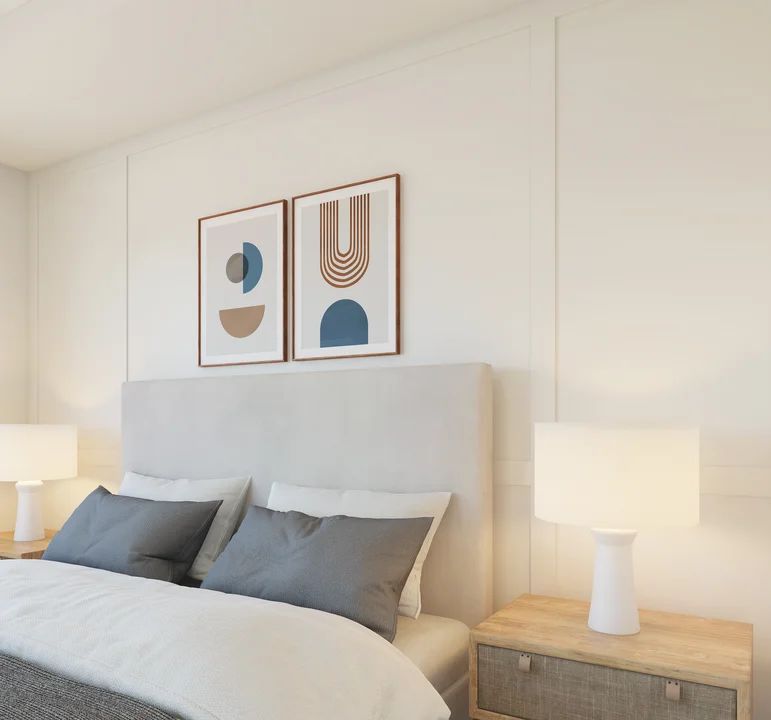 Primary suite with decorative feature wall