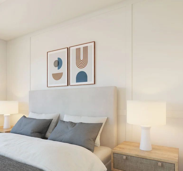 Primary suite with decorative feature wall