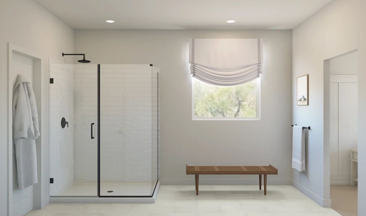 Primary bath with glass shower enclosure