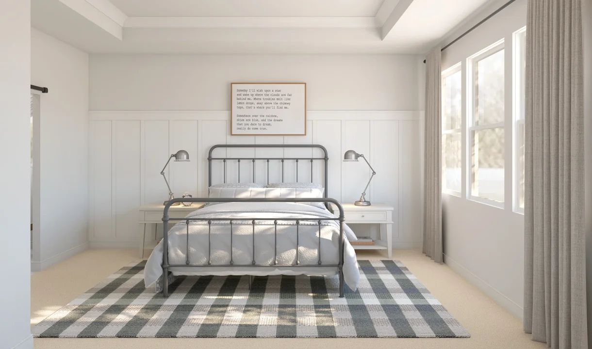 Primary suite with decorative feature wall