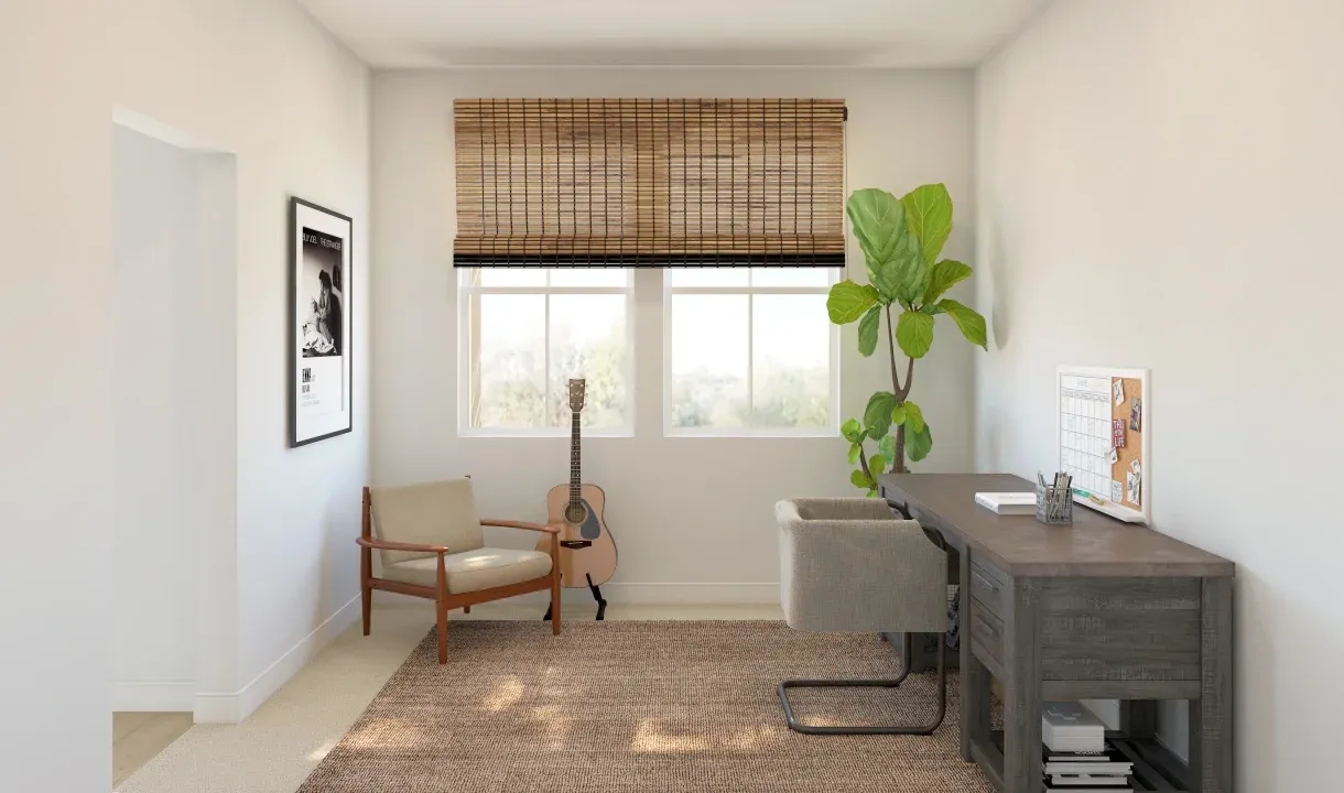 Home office off foyer with single barn door