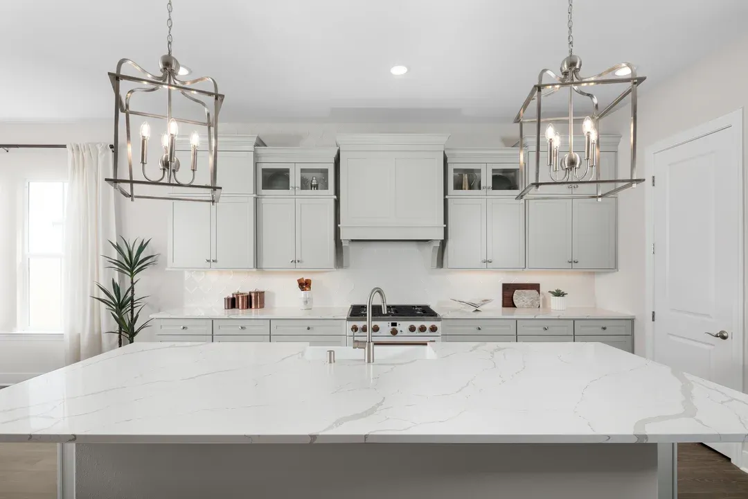 Kitchen with upper glass cabinets