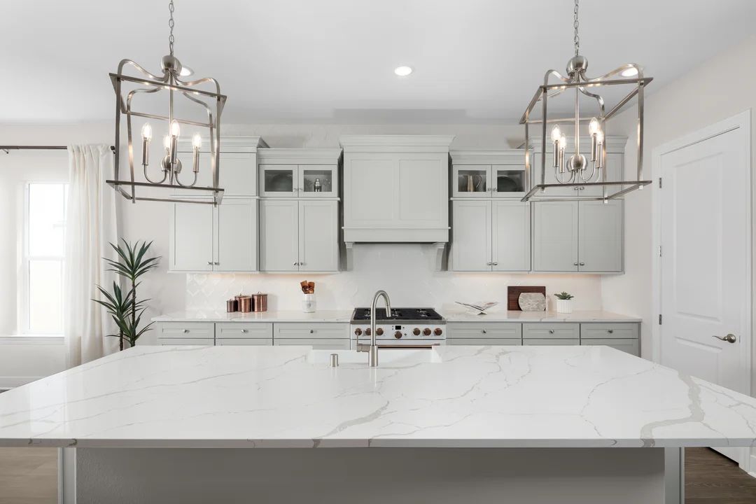 Kitchen with upper glass cabinets