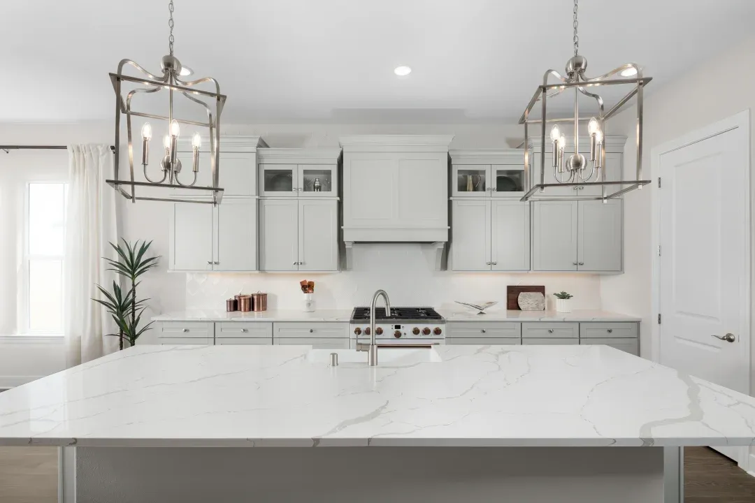Kitchen with upper glass cabinets