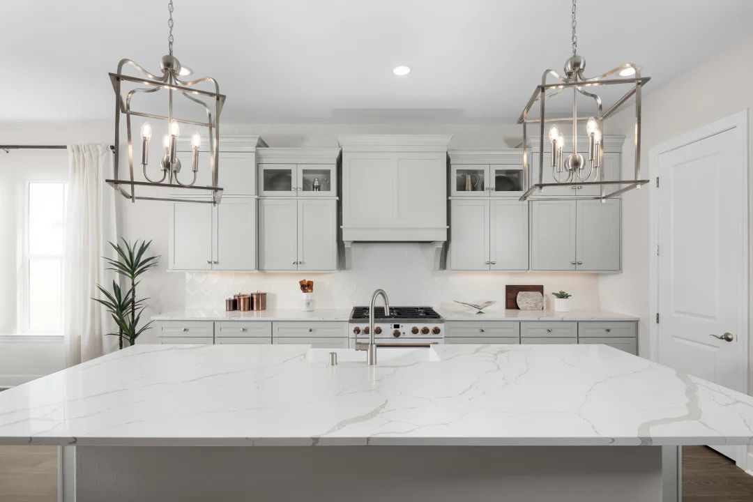 Kitchen with upper glass cabinets