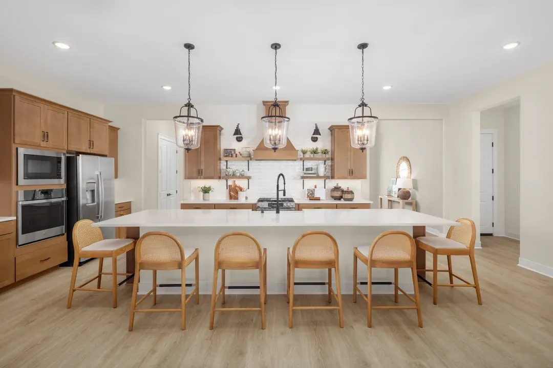 Kitchen with quartz island and countertops