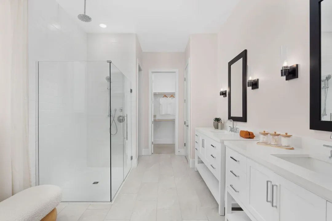Primary bath with glass shower enclosure