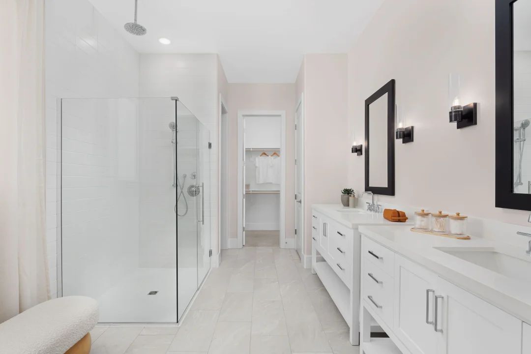 Primary bath with glass shower enclosure