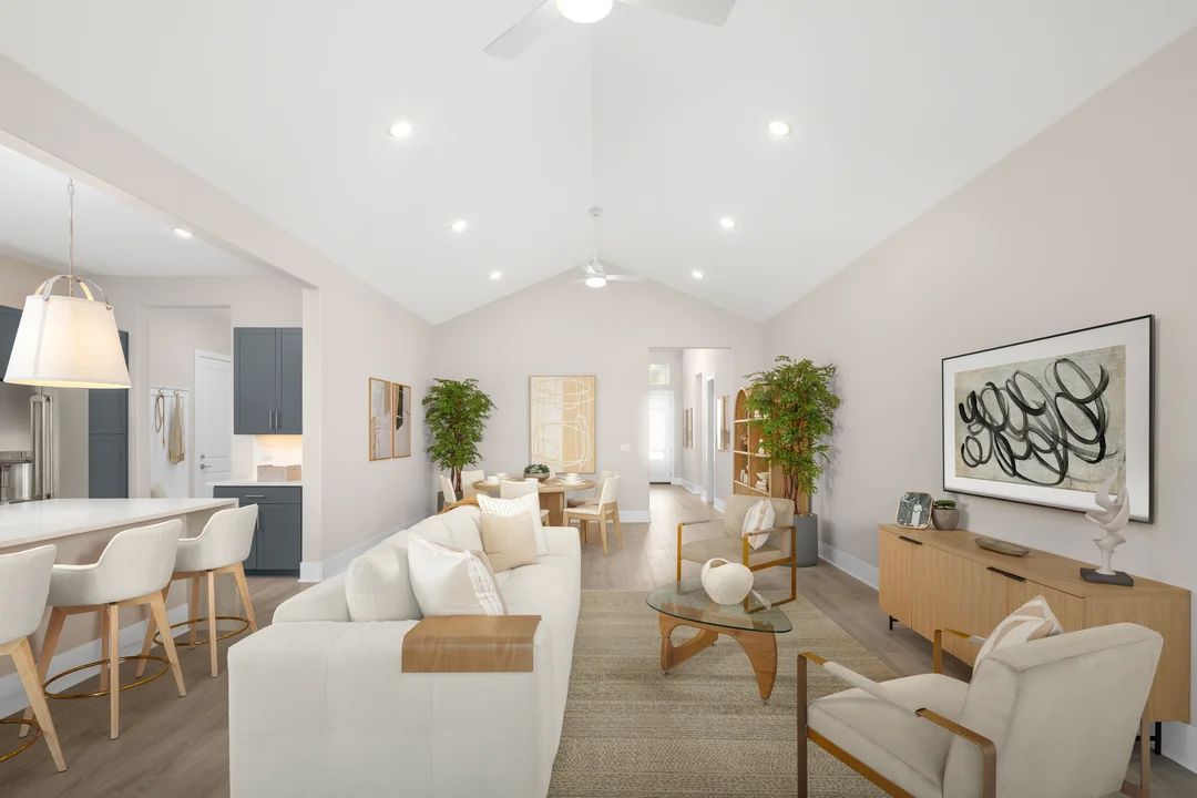 Great room with vaulted ceiling