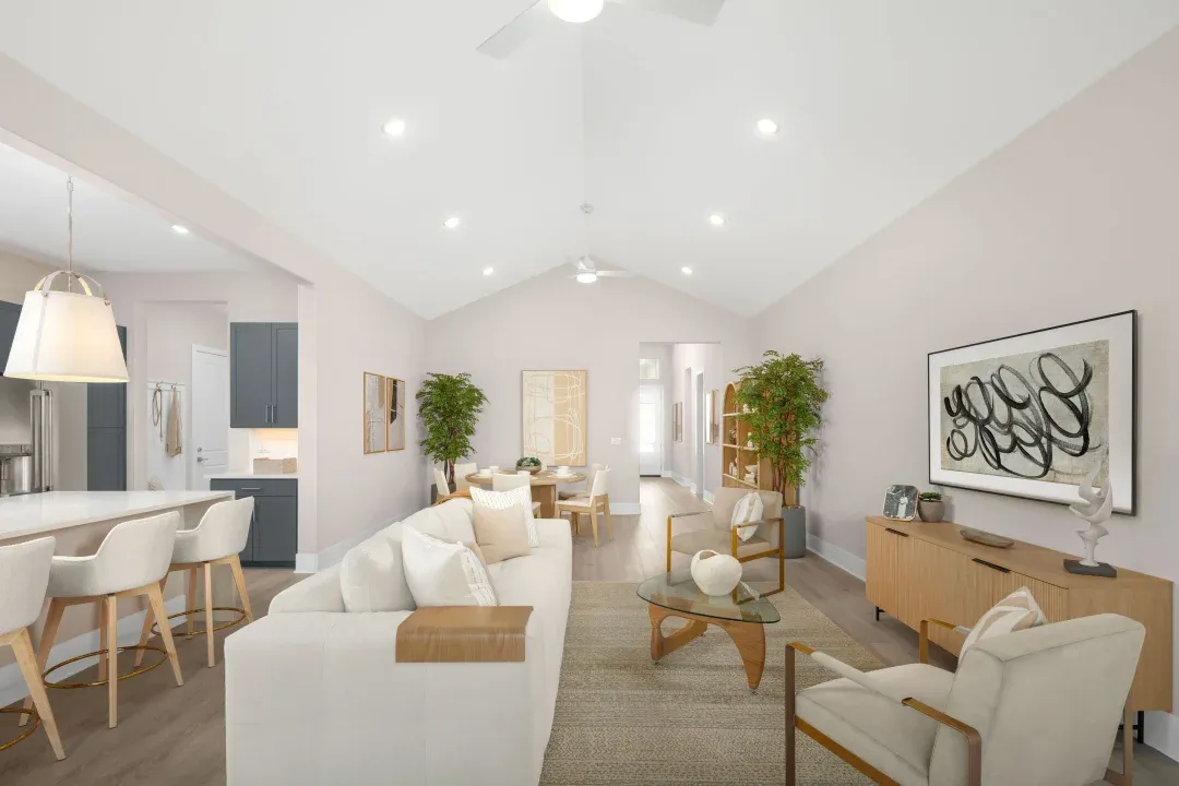 Great room with vaulted ceiling