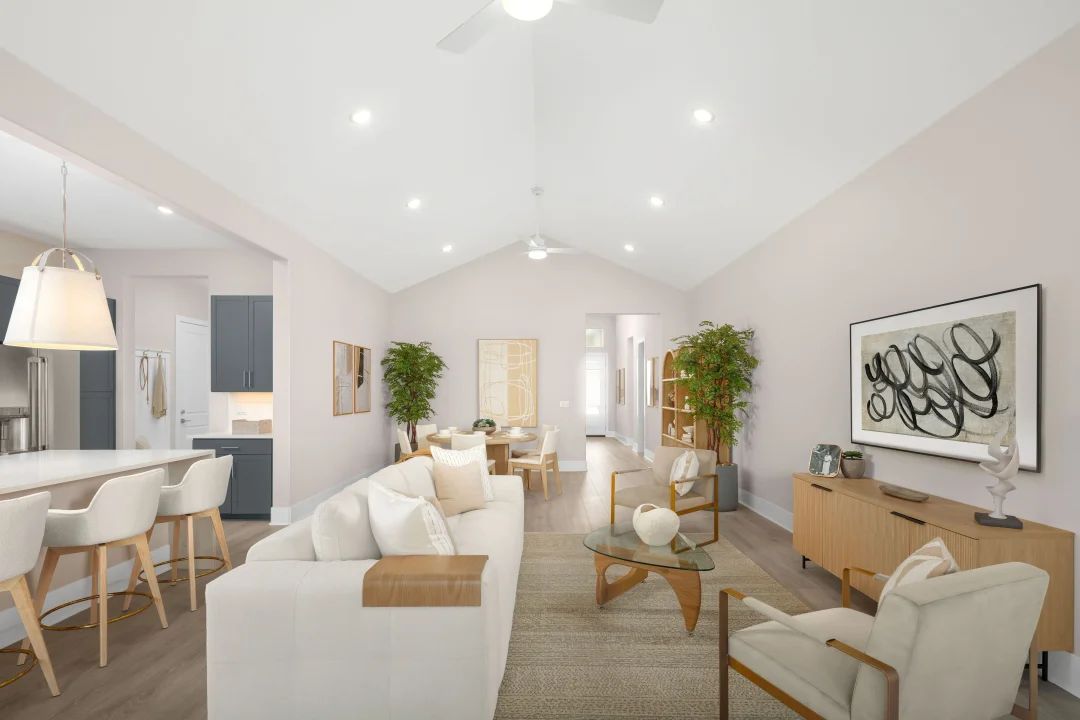 Great room with vaulted ceiling
