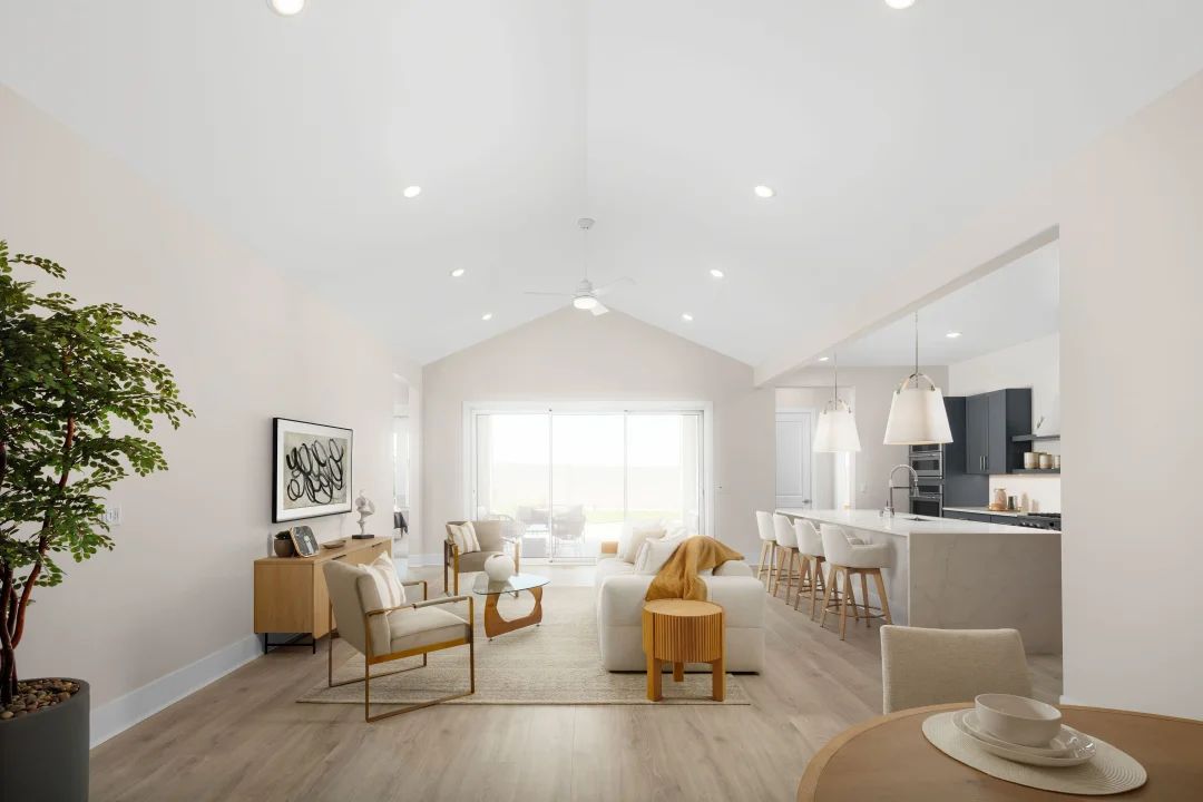 Great room with vaulted ceiling