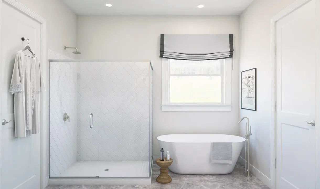 Primary bath shower and vessel tub