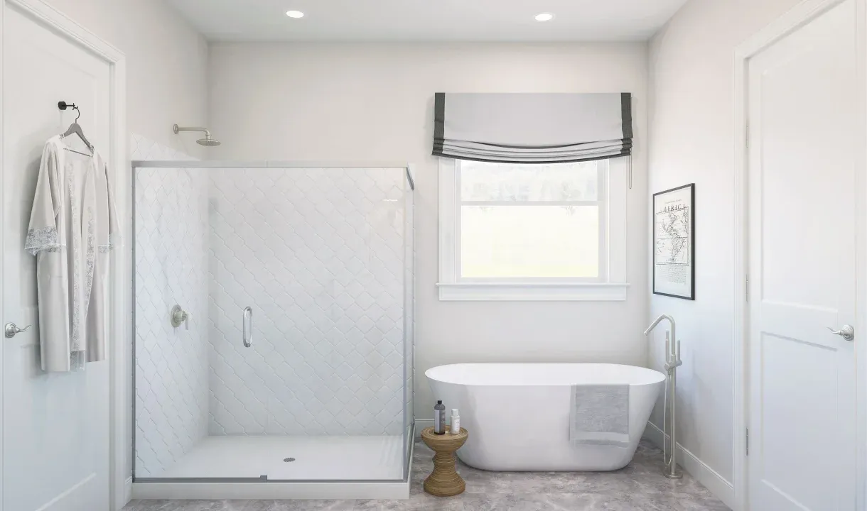Primary bath shower and vessel tub