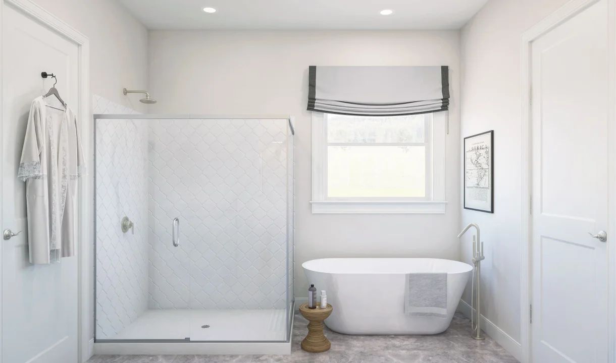 Primary bath shower and vessel tub