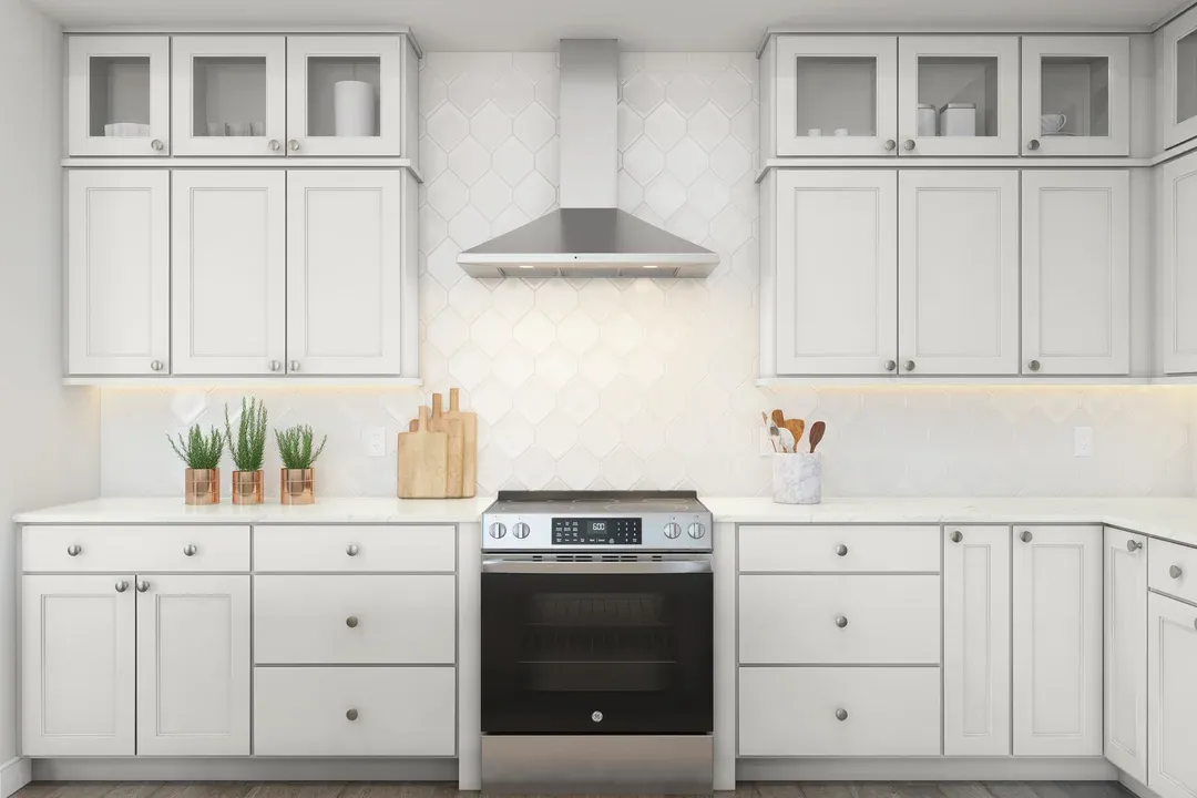 Kitchen with upper glass cabinets