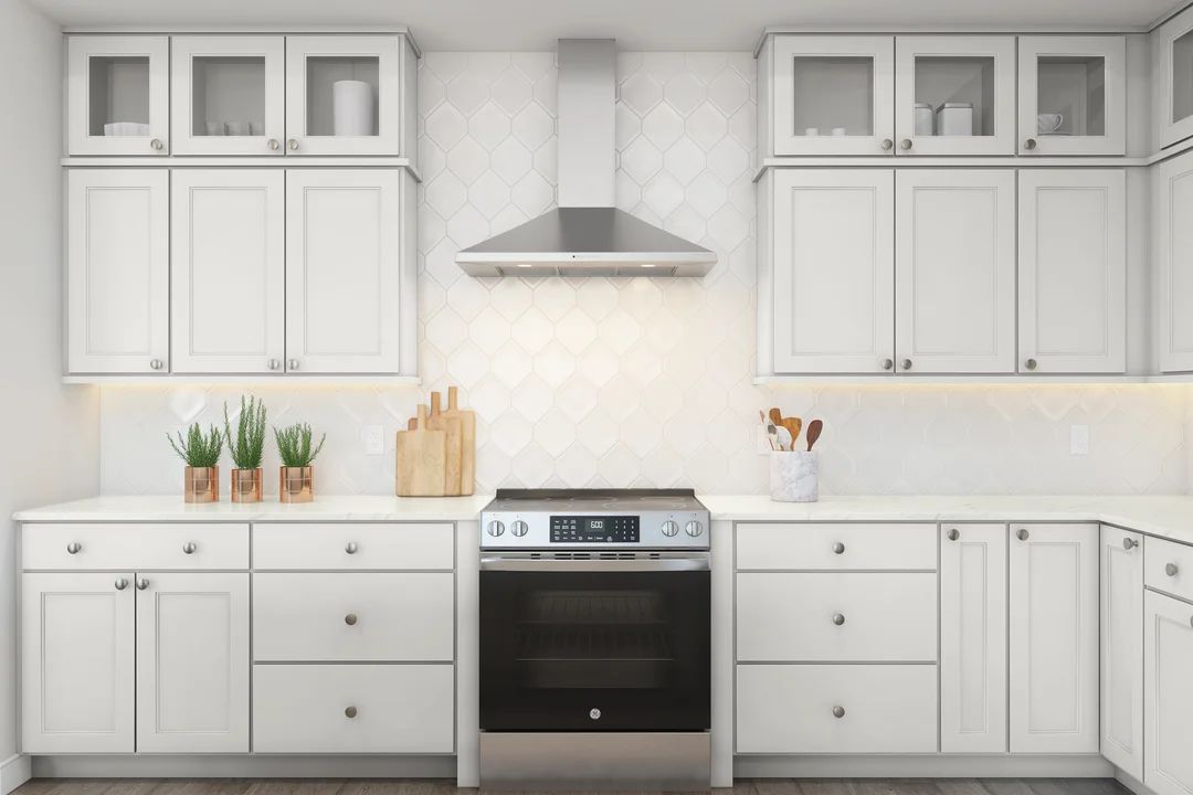 Kitchen with upper glass cabinets
