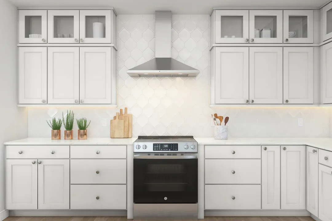 Kitchen with upper glass cabinets