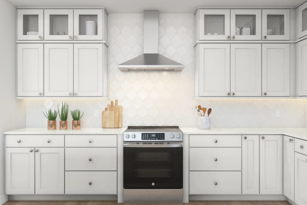 Kitchen with upper glass cabinets