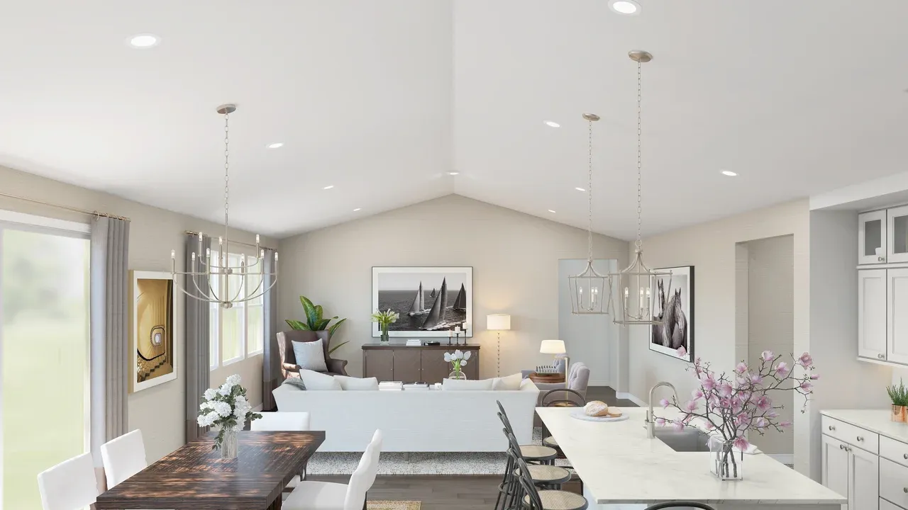 Vaulted ceiling in main living spaces