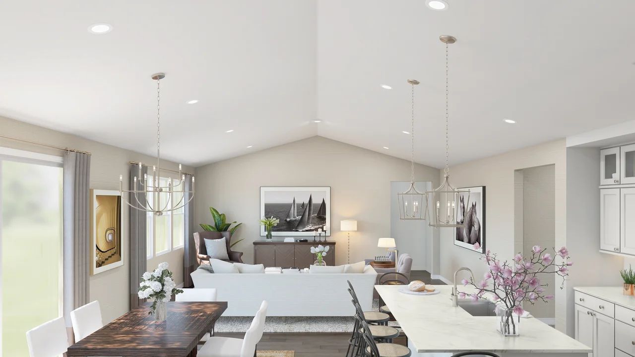 Vaulted ceiling in main living spaces