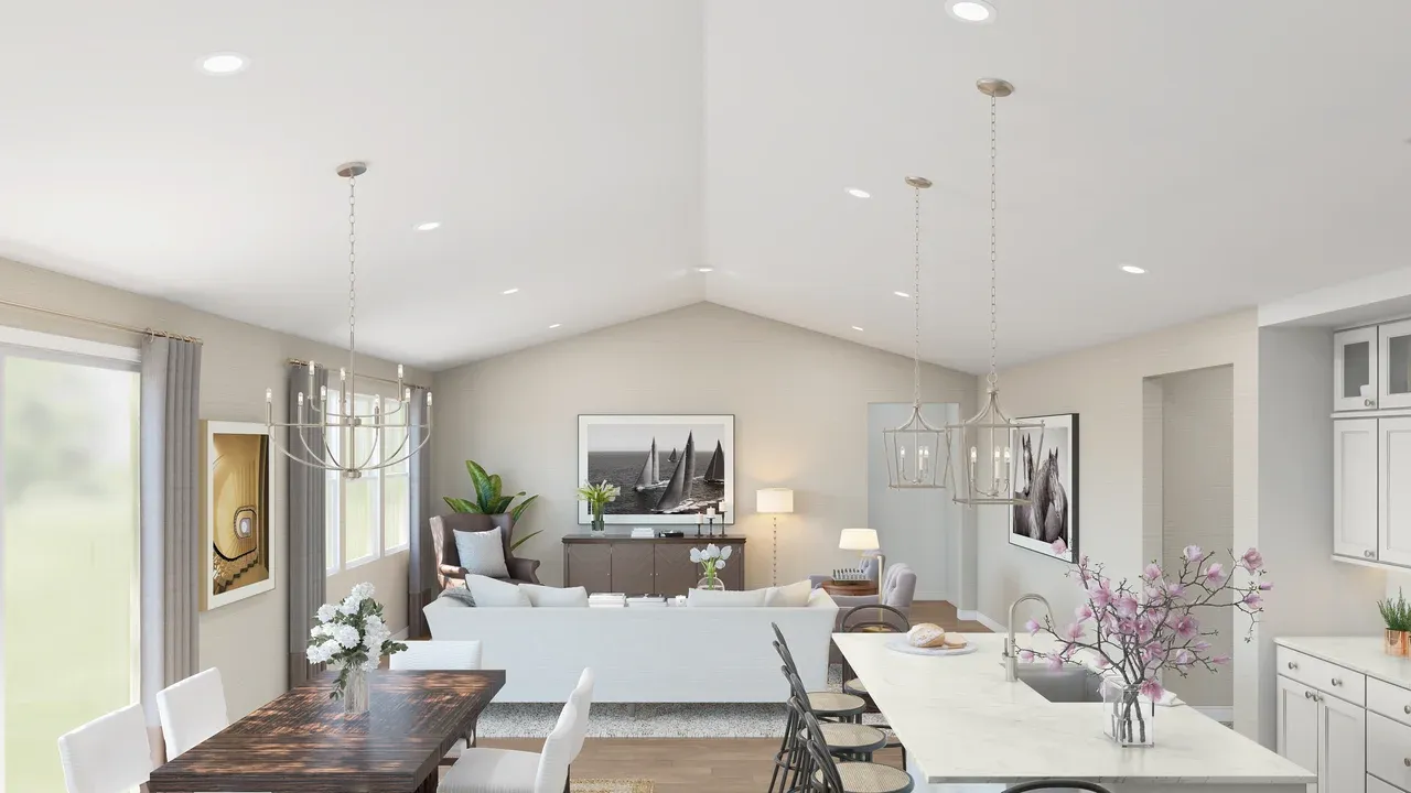 Vaulted ceiling in main living spaces