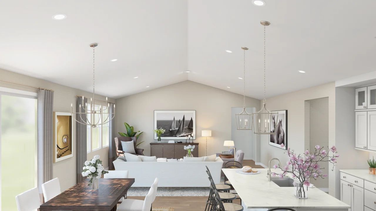 Vaulted ceiling in main living spaces