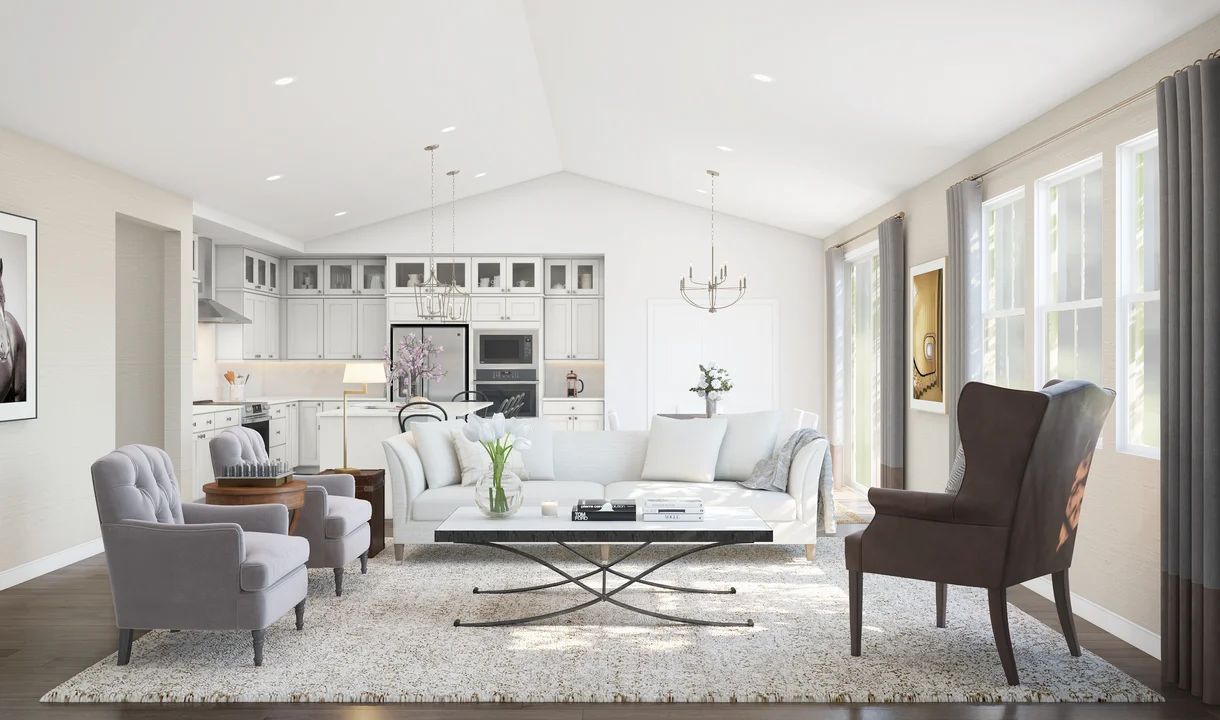 Great room with vaulted ceiling