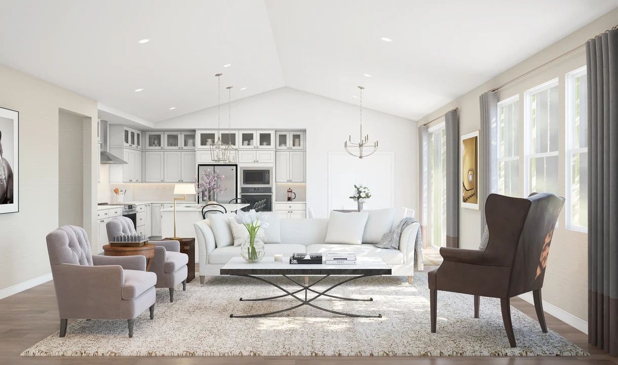 Great room with vaulted ceiling