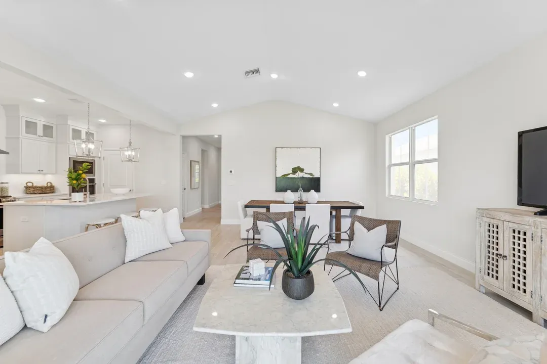 Great room with vaulted ceiling