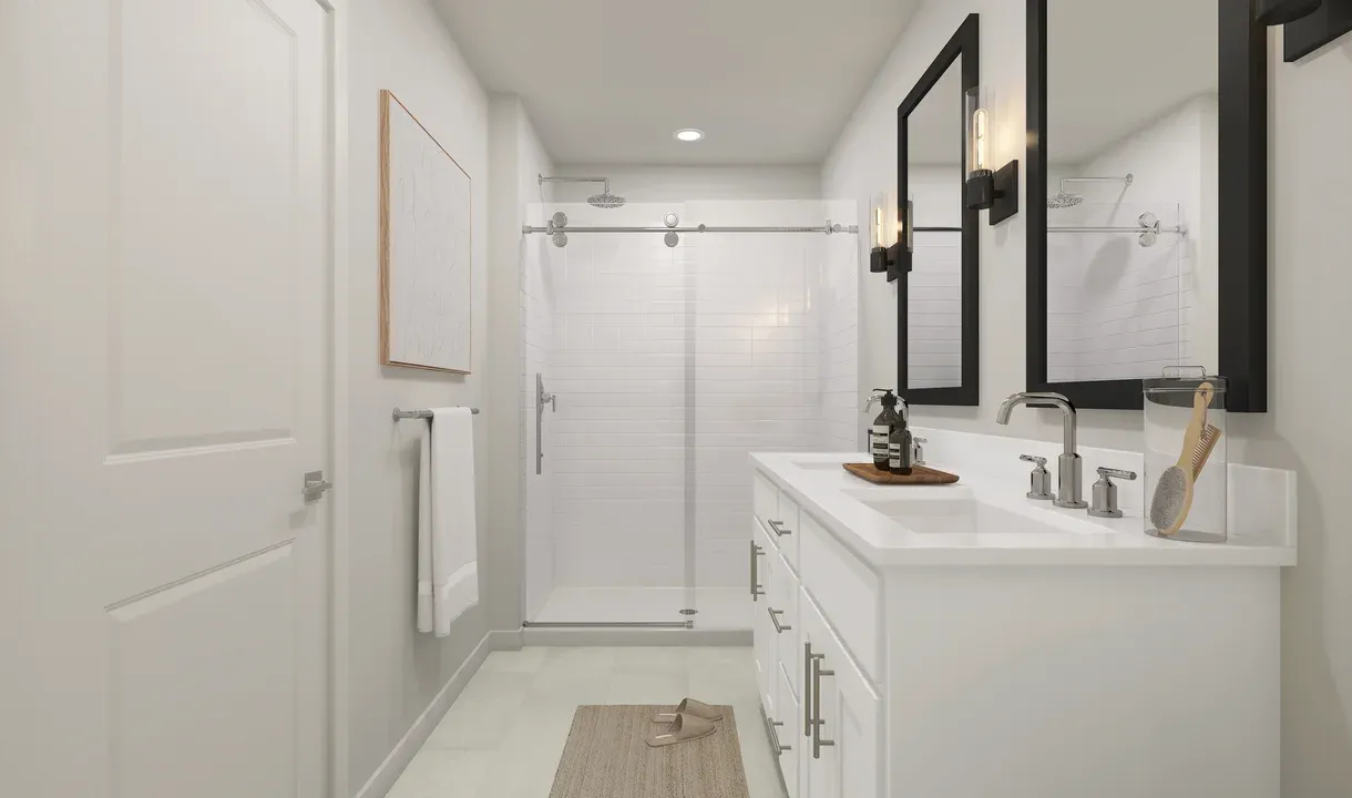 Primary bath with glass shower enclosure