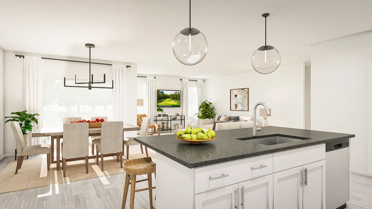 Center island with pendant lighting