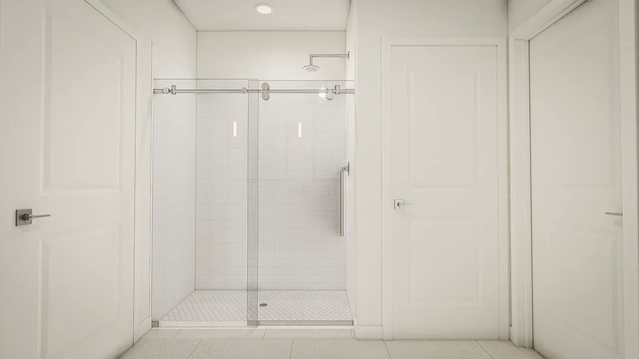 Glass shower enclosure in primary bath