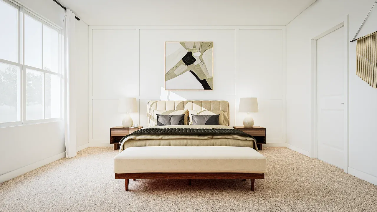 Primary suite with decorative feature wall