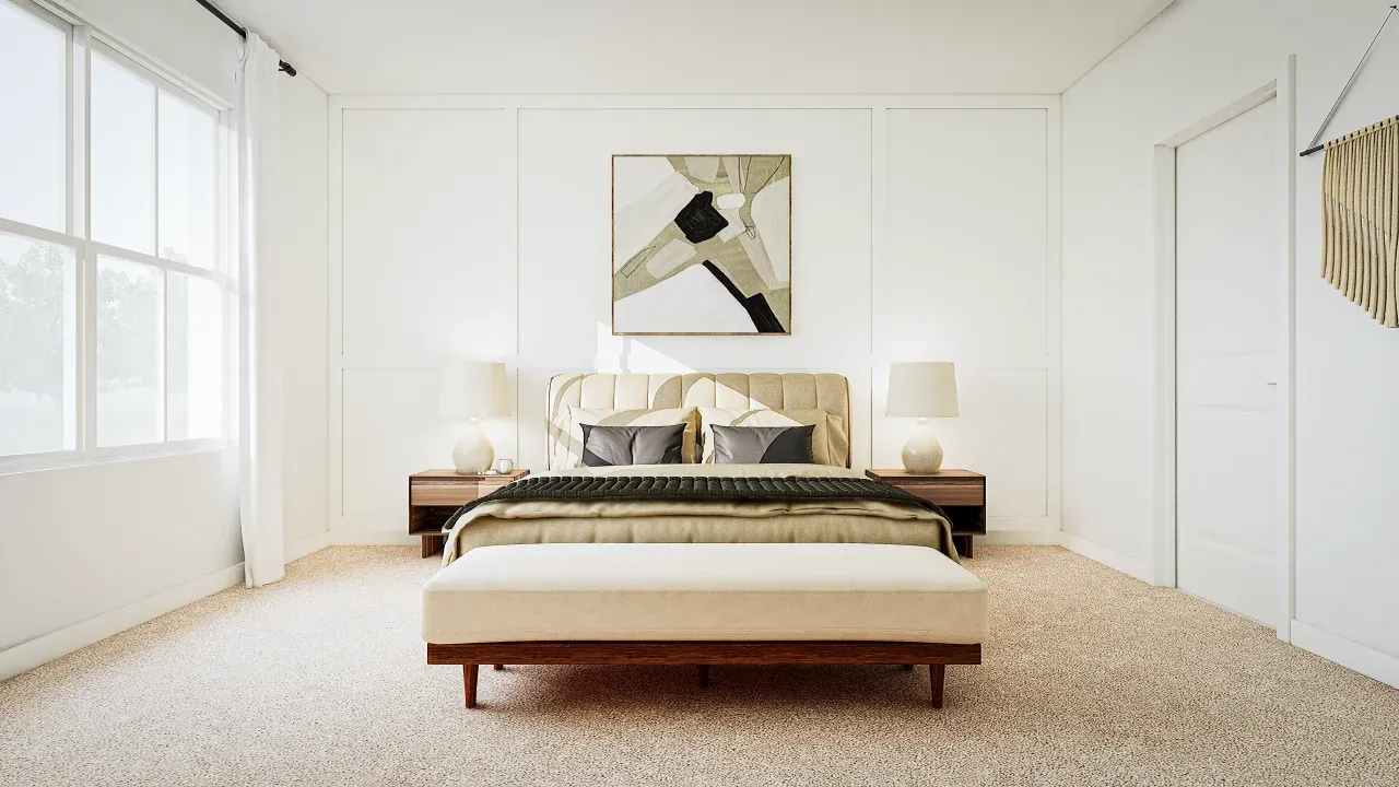 Primary suite with decorative feature wall