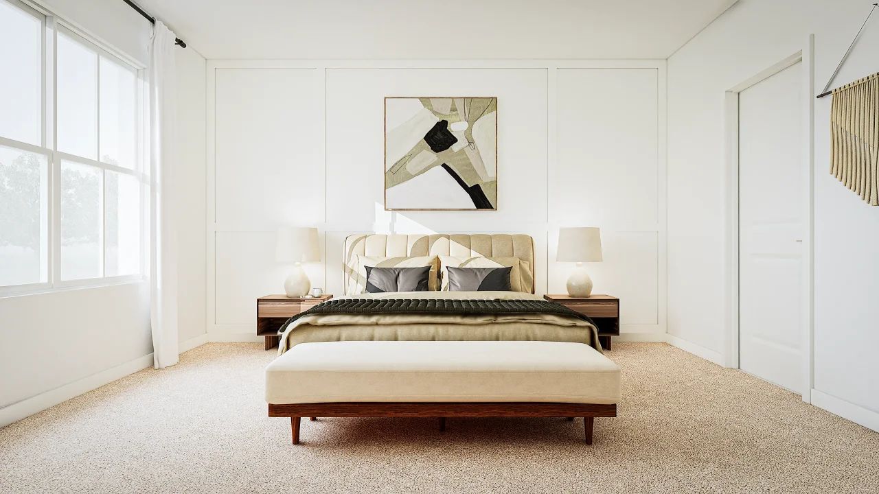 Primary suite with decorative feature wall