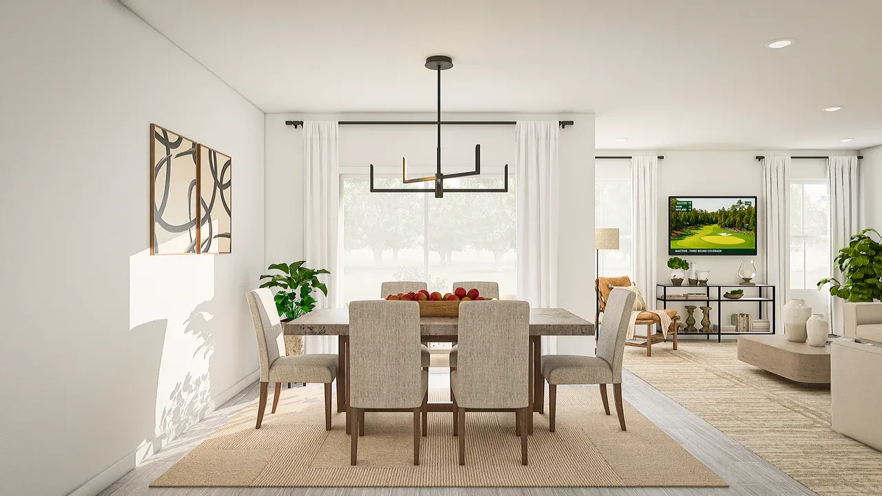Dining area with tile flooring